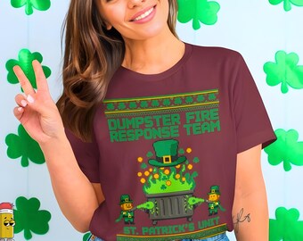St Patricks Day Png Dumpster Fire Response Team St Patrick's Day PNG SVG Funny Irish Pixel Art Shamrock Leprechaun Design