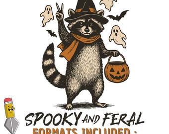 Spooky and Feral Raccoon Halloween PNG SVG, Funny Witch Animal Clipart, Cute Halloween PNG, Digital Download for Shirts, Mugs & More