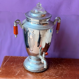 Vintage Art Deco Chrome Coffee Percolator Samovar Urn Bakelite Handles 1930s