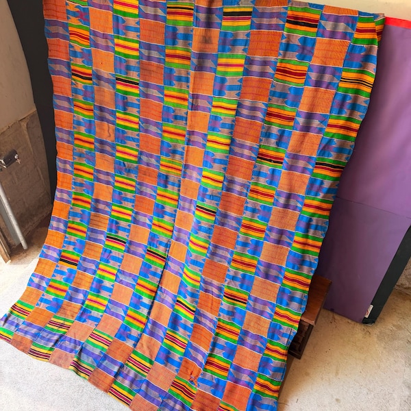 Authentic Ghanaian Handwoven Kente Cloth Textile Tapestry Wrap 60x41 (H)