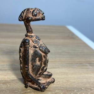 Mali Empire Dogon Bronze Figure - Seated Figure with Offering Vessel - African Art - 4x3x1&quot;