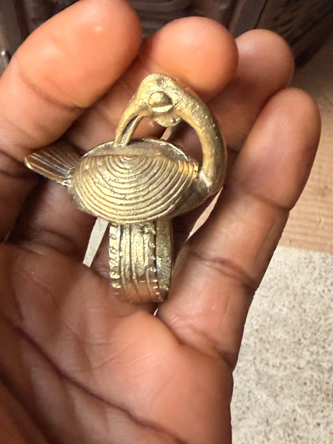 Bird Ringing Drawing Vintage Akan Ashanti Lost Wax Cast Brass Sankofa Bird Ring West African ...