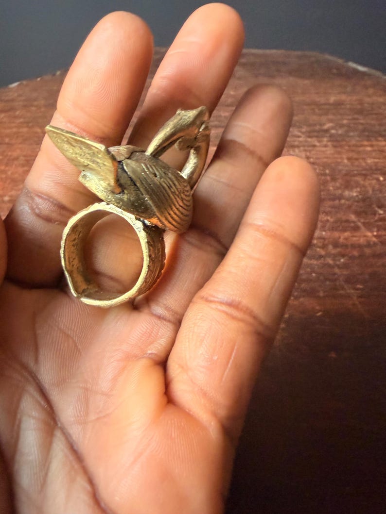 Bird Ringing Drawing Vintage Akan Ashanti Lost Wax Cast Brass Sankofa Bird Ring West African ...