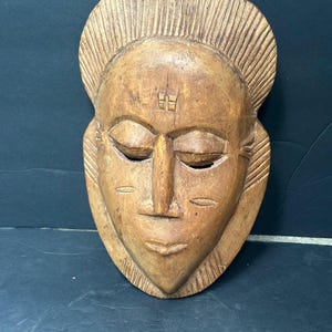 Vintage Baule Mask from Côte d&#39;Ivoire | Hand Carved Wood with Serene Face | African Tribal Art 11&quot;