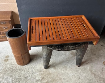Vintage Chinese-Style Bamboo Gongfu Tea Tray & Brush Pot Holder Set