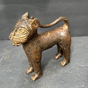 Vintage Benin Bronze Leopard Figure - Edo Kingdom, Nigeria - Lost Wax Cast - 8.5&quot; Long