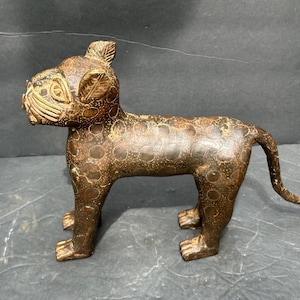 Vintage Benin Bronze Leopard Figure - Edo Kingdom, Nigeria - Lost Wax Cast - 8.5&quot; Long