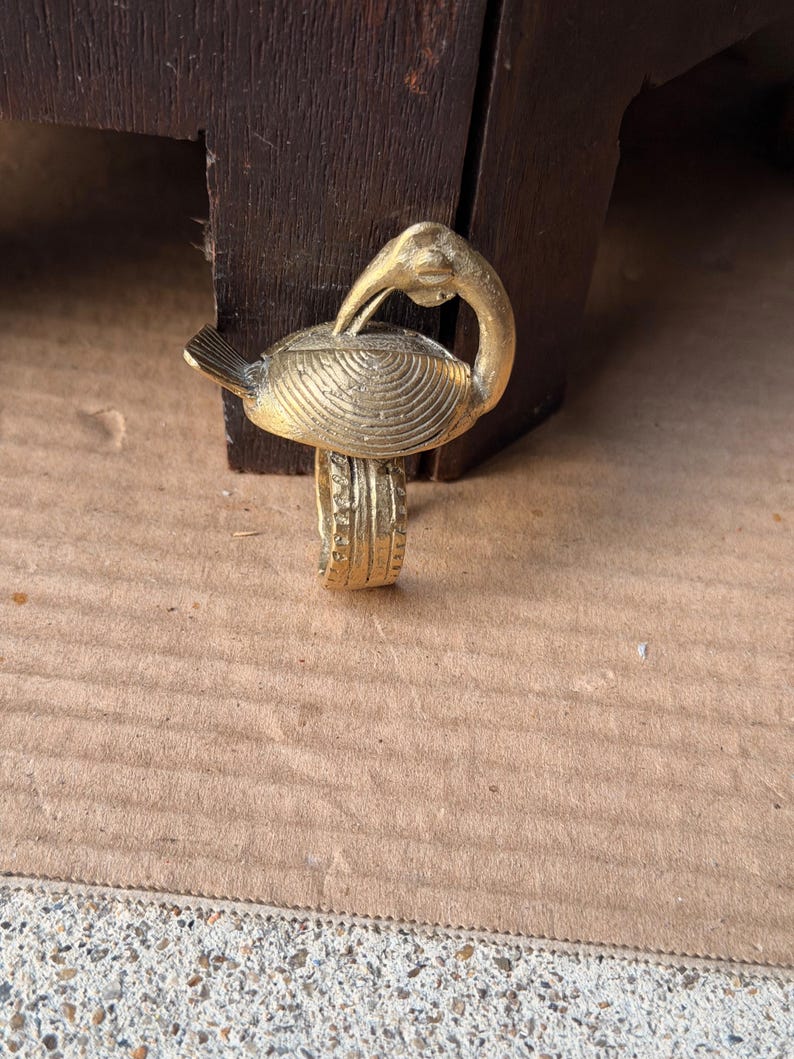 Bird Ringing Drawing Vintage Akan Ashanti Lost Wax Cast Brass Sankofa Bird Ring West African ...