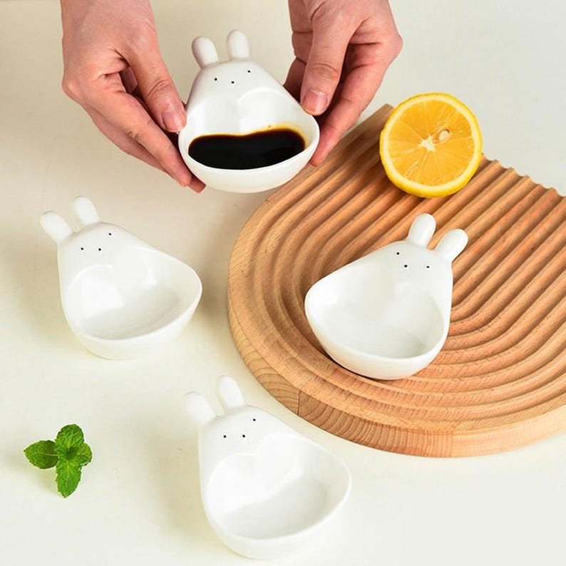 Ceramic Rabbit Sauce Dish With Handle for Chopsticks Cute Japanese ...
