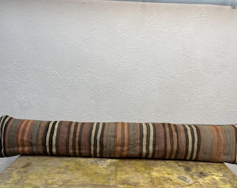Vintage Turkish Kilim Pillow Cover: Handmade Boho Throw Pillow (8&#39;&#39;x48&#39;&#39;)