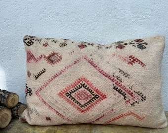 16x24 Turkish Kilim Pillow Cover: Handwoven Wool Tribal Design