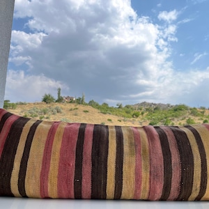 Turkish Kilim Pillow Cover 12x36: Vintage Wool Rug Pillow
