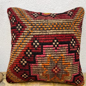 Türkisches Teppichkissen, 16x16 Kelim Kissen, Vintage Kelim Kissen, ethnisches Kelimkissen, Wohnkultur, Kissenbezug, Dekoratives Kissen, Kissen