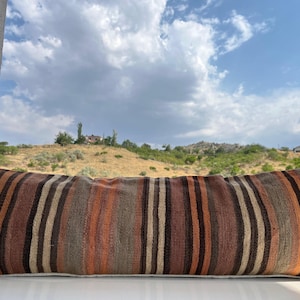 Turkish Kilim Pillow Cover 12x36: Handmade Wool Rug Cushion