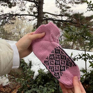 Ready to Ship Knitted Warm Winter Socks, Hand Knitted Wool Women&#39;s Socks, Cosy Vintage Woolen Socks, Gift for Mother, Knit Wool Pink Socks