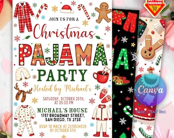 Christmas Pajama Party Invitation, Christmas Party Invitation, Pajamas Invitation, Holiday Party Invite, Xmas Party, Editable Canva Template