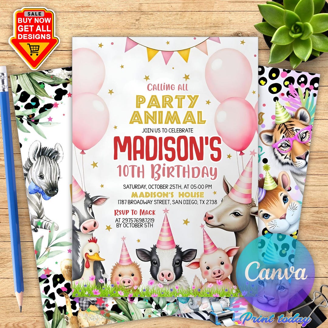 Party Animal Invitation Safari Birthday Invitation Jungle Birthday ...