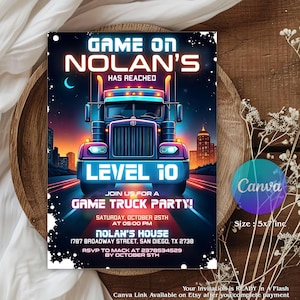 video game birthday invitation digital download Video Game Truck Birthday Party Invitation instant Digital Download Gamer Birthday Invite