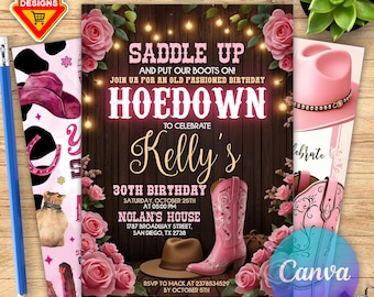 Pink Cowgirl Birthday Invitation, Nashville Cowgirl Hoedown Birthday Party Invite, Pink Disco Cowgirl Hoedown Party , Disco Rodeo Invite
