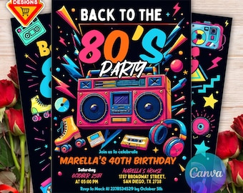 Editable 80s Birthday Party Invitation, Back To The 80s, Throwback Party, Neon Party, Glow Dance, 2000s Birthday, 80s Invitation