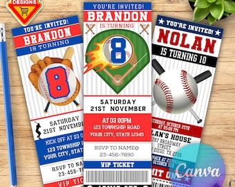 Editable Baseball Ticket Invitation, Baseball Birthday Party Invitation, Sports Party Invite, Sport Style Birthday Party, Baseball
