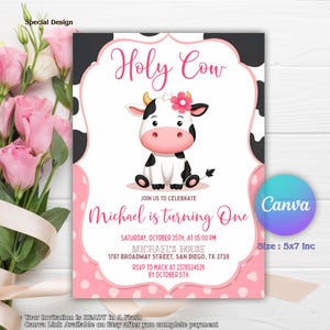 Heilige koe verjaardagsuitnodiging feest, uitnodiging cowgirl feest, uitnodiging Banyard feest, uitnodiging heilige koe, digitale download, heilige koe roze