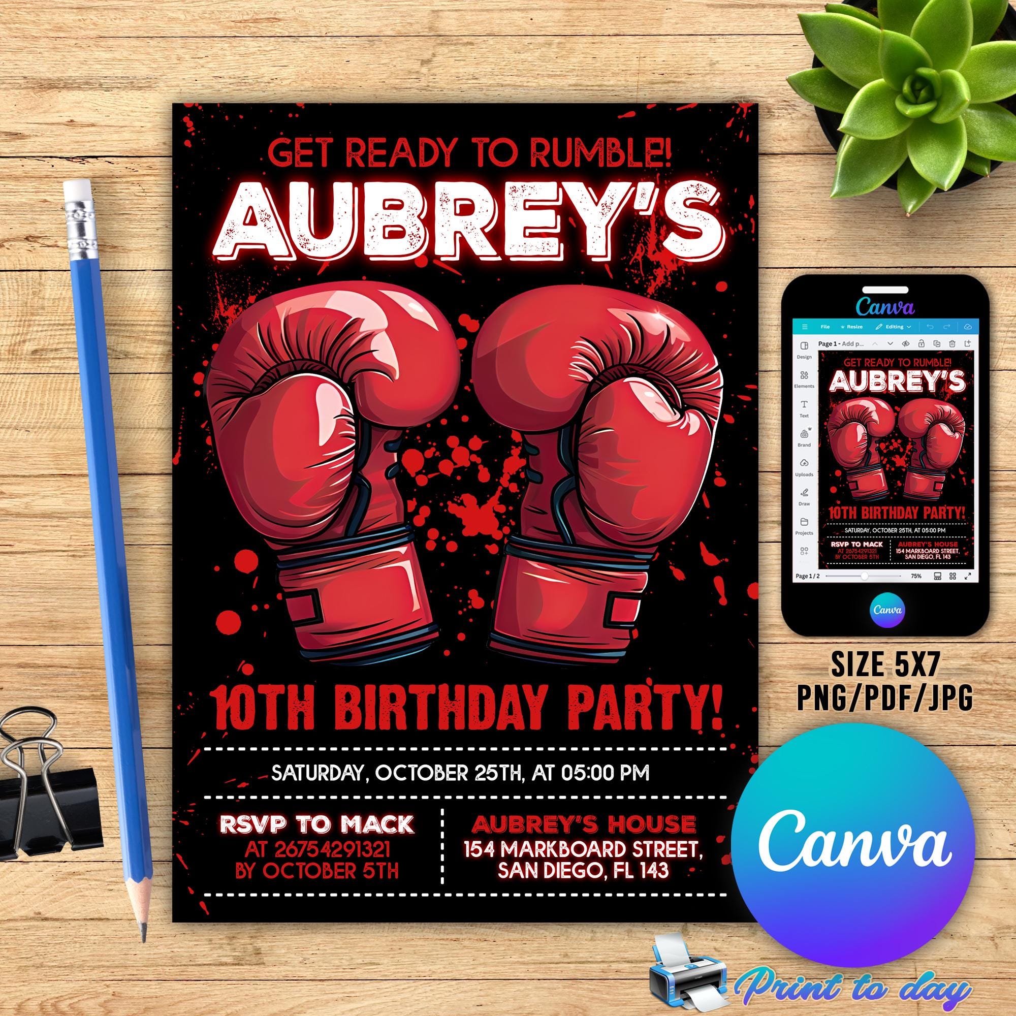 Boxing Boy Birthday Invitation, Fighter Birthday Invitation, MMA Boy Invitation, Boxing Birthday Digital Invitation, Boxing Birthday Canva
