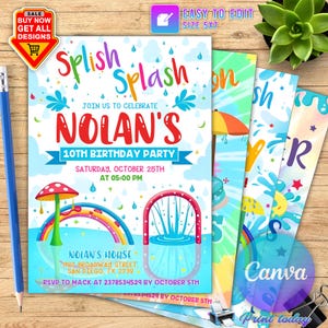 Splash Pad-uitnodiging voor feestje, bewerkbare Splash-uitnodiging, uitnodiging voor waterparkfeest, uitnodiging voor waterpark, Splash Pad CANVA