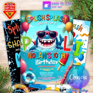 Editable Shark Pool Party Birthday Invitation, Summer Pool Party Birthday Invitation, Kids Pool Party Invitation, Shark Pool Party Invite