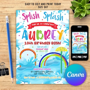 Splash Pad Party Invitation, Download Splash Party Invitation, Splish Splash Invitation, Water Park Party Invitation, Waterpark Invite CANVA