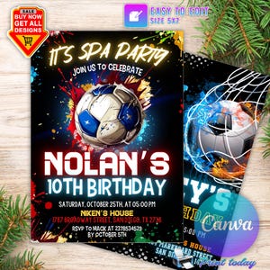 Convite de aniversário de futebol editável digital, convite para festa de futebol, convite de aniversário de futebol, modelo Canva editável, vamos nos divertir um pouco
