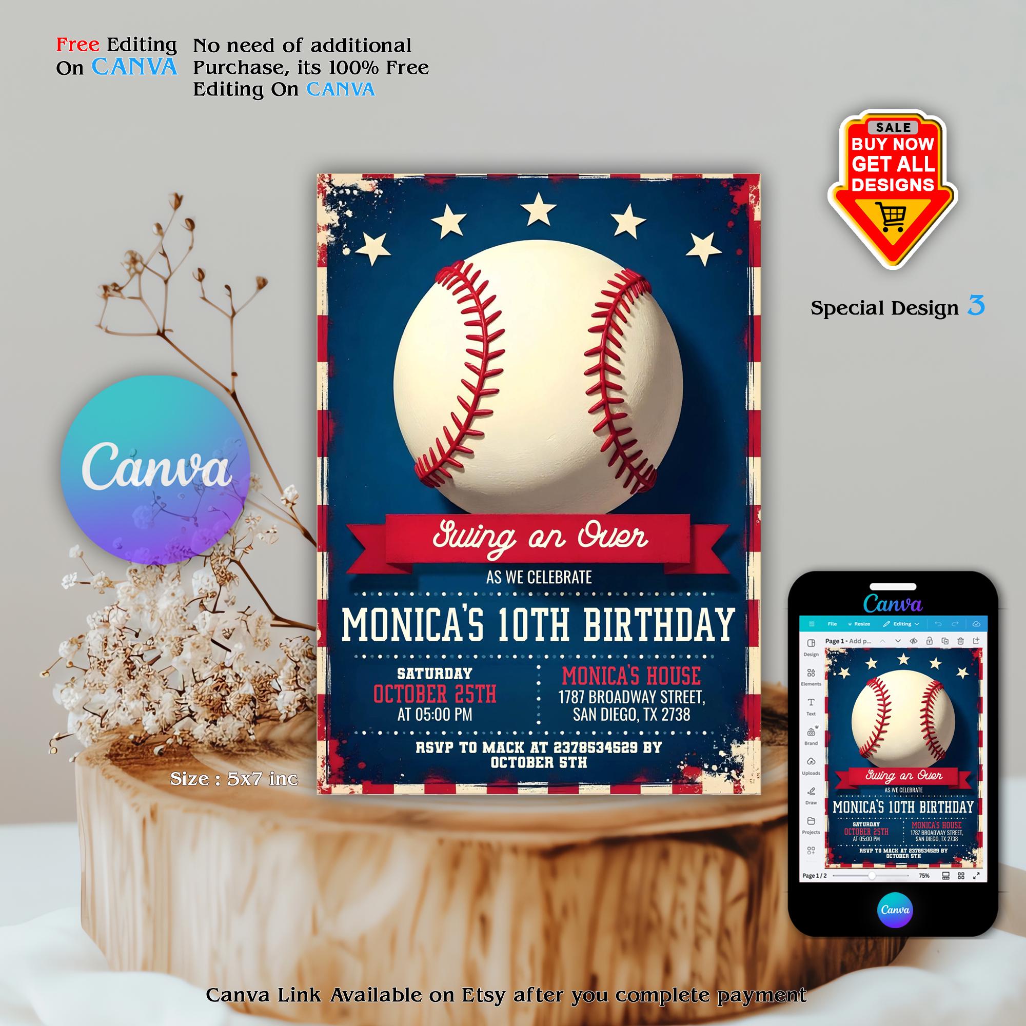 Editable Baseball Birthday Invitation, Baseball Invites, Instant ...