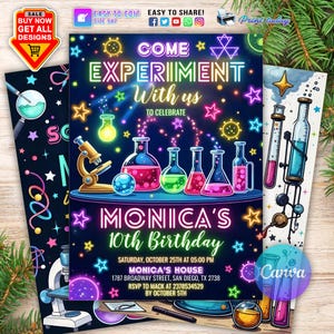Editable Mad Science Experiment Birthday Invitation, Science Experiment Invitation, Boy Science Party, Science Party,Editable Canva Template