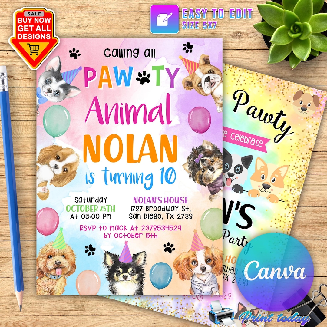 Editable Puppy Birthday Invitation Template, Dog Invitation, Printable ...