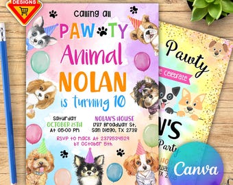 Editable Puppy Birthday Invitation Template, Dog invitation, Printable Puppy Invite, Pet invitations, Dog Theme Party Instant Download CANVA