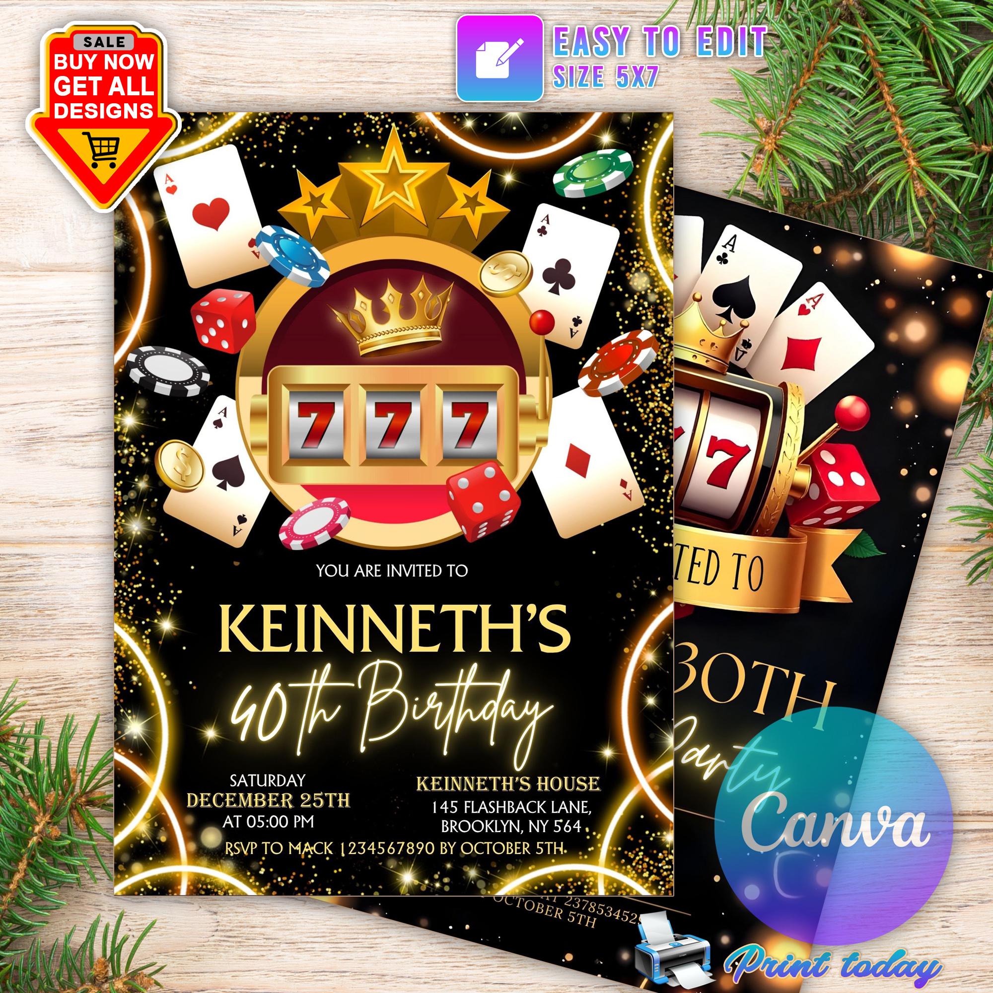 Casino Birthday Invitation, Poker Birthday Party Invite, Casino Night Invitation, Retirement Invite, 30th 40th 50th 60th, Casino Invitation