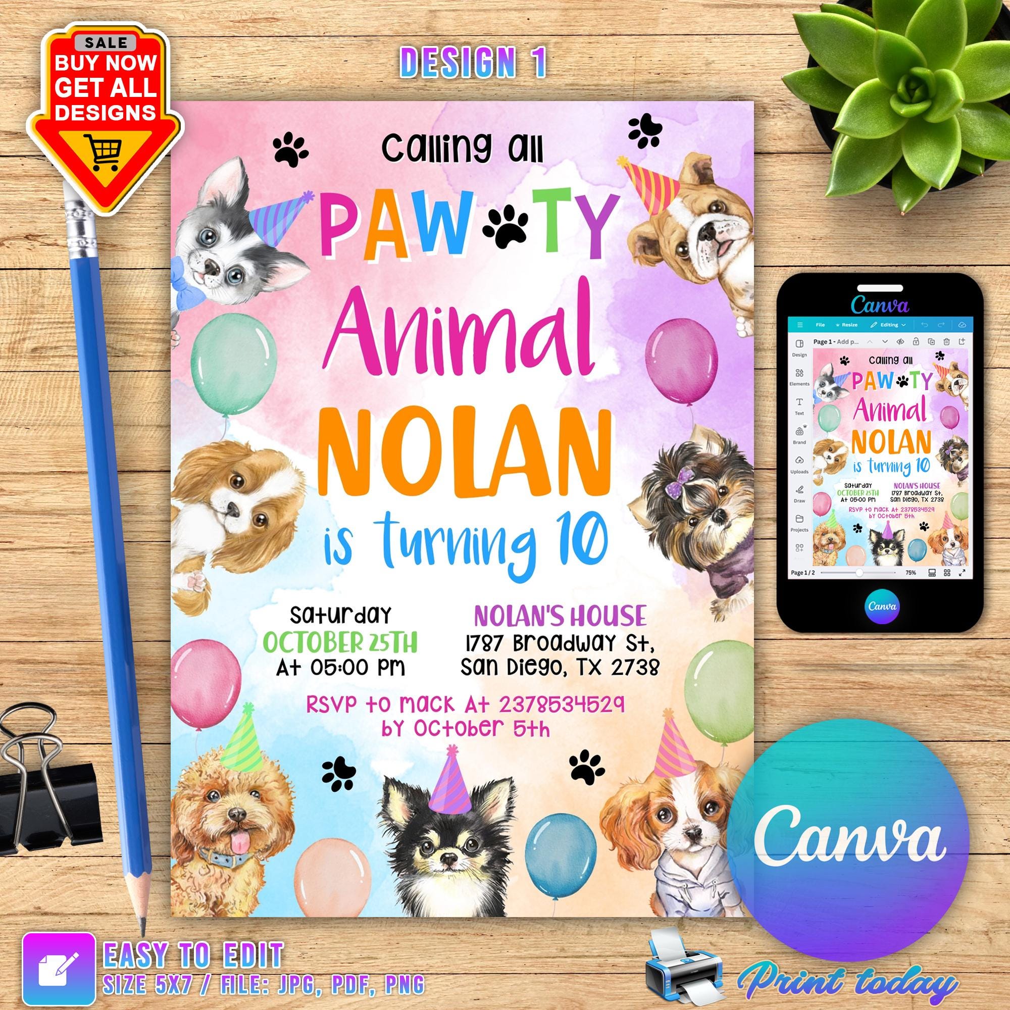 Editable Puppy Birthday Invitation Template, Dog Invitation, Printable ...