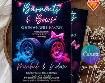 Burnouts or Bows Gender Reveal Baby Shower Invitation, Boy or Girl, He or She Gender Reveal Invite, Burnouts or Bows invitation Digital