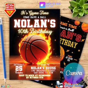 Editable Basketball Birthday Invitation, Sports Party Birthday Invitation, Sports Theme, Basketball Birthday Party, Printable Basketball
