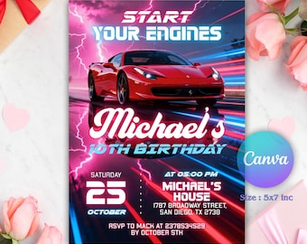 Editable Race Car Invitation Birthday Kids Party Invite Sport Car Birthday Invitation, Cars Birthday Invitation Race Car Birthday Invitation