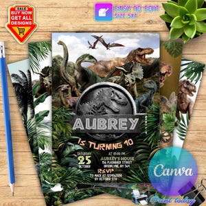 Invito festa dinosauri, festa di compleanno per bambini dinosauri, invito mondo dinosauri, invito festa T-Rex, Jurassic 1° 3° 5° compleanno, modificabile Canva