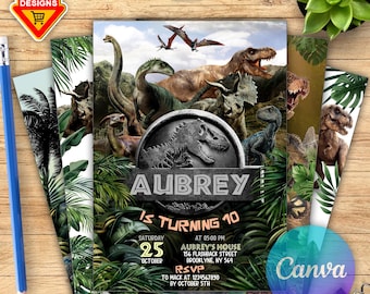 Dinosaur Party Invitation, Dino Boy Birthday Party, Dinosaur World Invite, T-Rex Party Invite, Jurassic 1st 3rd 5th Birthday, Editable Canva