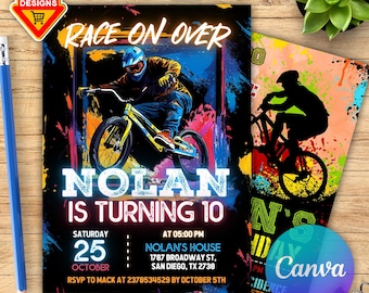 Digital Birthday, BMX Bike Invitation, BMX Bike Birthday Party, BMX Bike Birthday,Instant Download, Bike Editable Canva Template