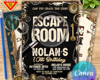 Editable Escape Room Invitation, Mystery Birthday Party Invite, Kids Escape Room Birthday Party, Detective Game Night, Digital CANVA