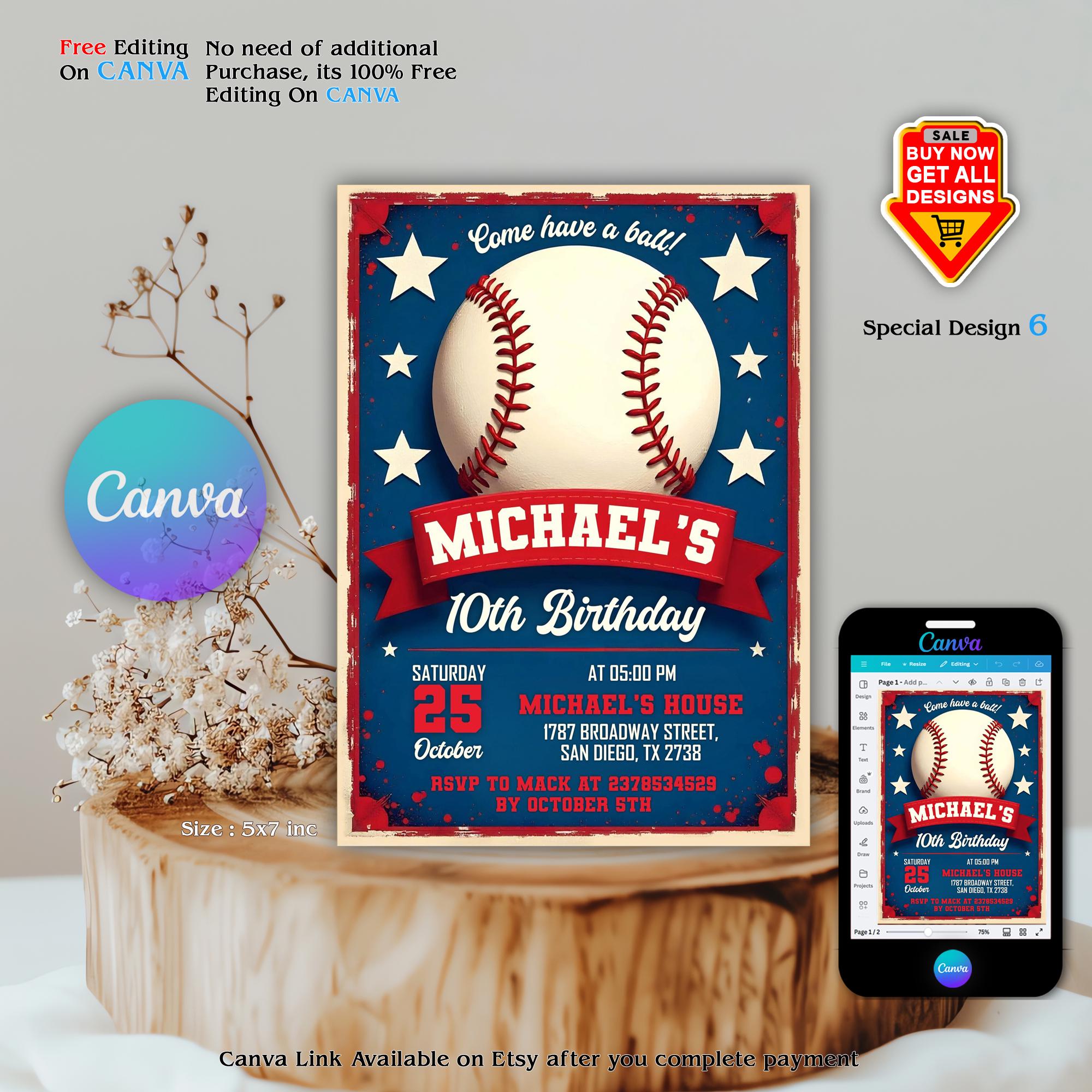 Editable Baseball Birthday Invitation, Baseball Invites, Instant ...