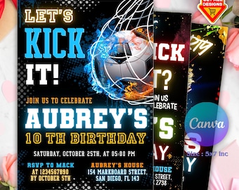 Neon Soccer Invitation, Neon Soccer Invite, Sports Invitation, Football Digital Invite, Sneakerball Birthday Invite, Editable Canva Template