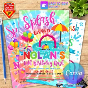 Splash Pad Party Invitation, Editable Splash Invitation, Water Park Party Invitation, Waterpark Invite, Splash Pad Instant Download