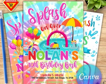 Splash Pad Party Invitation, Editable Splash Invitation, Water Park Party Invitation, Waterpark Invite, Splash Pad Instant Download