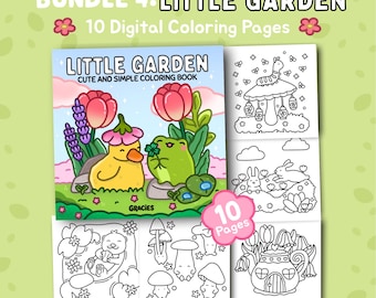 Kleiner Garten | Bundle 4: Bold and Easy Garten Malseiten für Erwachsene und Jugendliche Druckbar Süß und Entspannend PDF Sofortiger digitaler Download