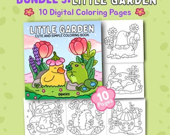 Kleiner Garten | Bundle 3: Bold and Easy Garten Malseiten für Erwachsene und Jugendliche Druckbar Süß und Entspannend PDF Sofortiger digitaler Download